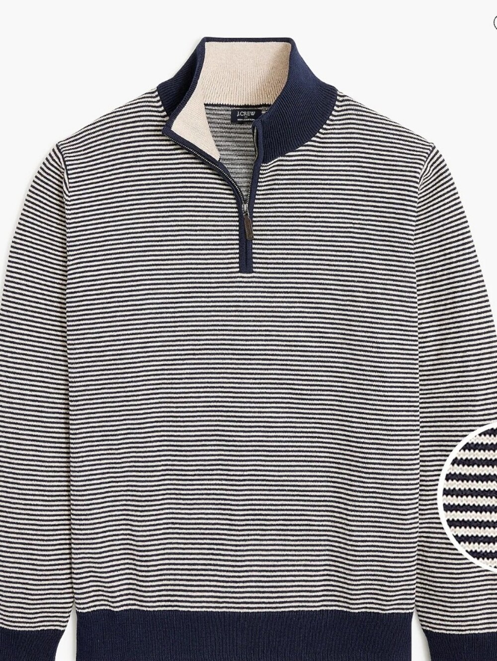 J. Crew Cotton Striped 1/4 Zip Navy White Micro Stripe Sweater Sz M Coastal NWT